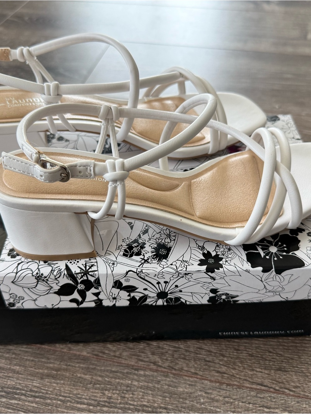 CL by Laundry White Strappy Block Heel Sandals